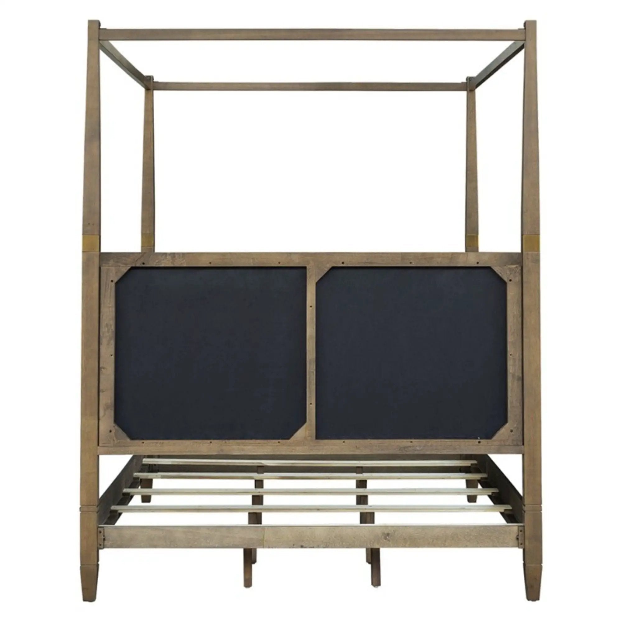 Queen Canopy Bed Frame With Upholstered Headboard - Brown by HouseOfZazla