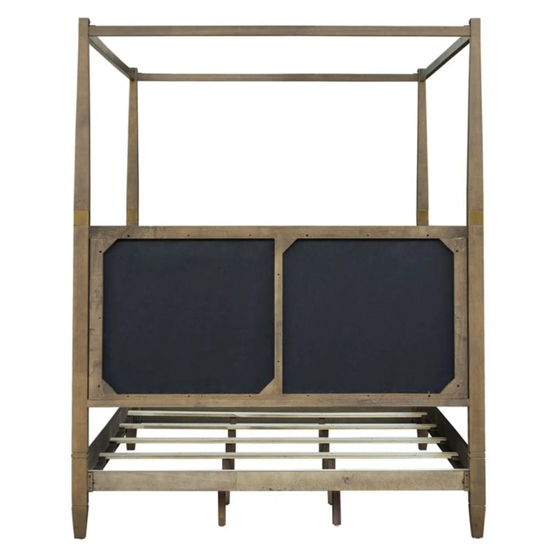 Queen Canopy Bed Frame With Upholstered Headboard - Brown by HouseOfZazla