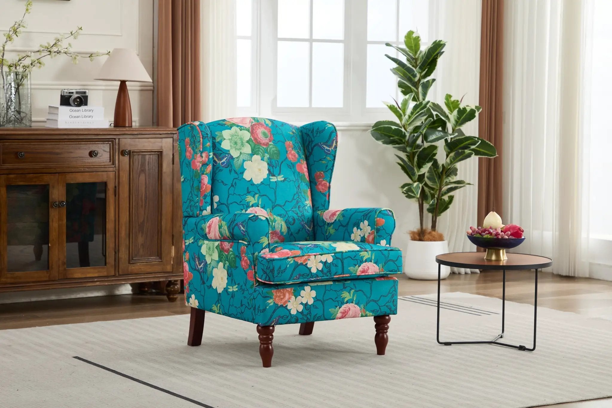 Modern Accent Chair with Retro Wood Legs - Floral by HouseOfZazla