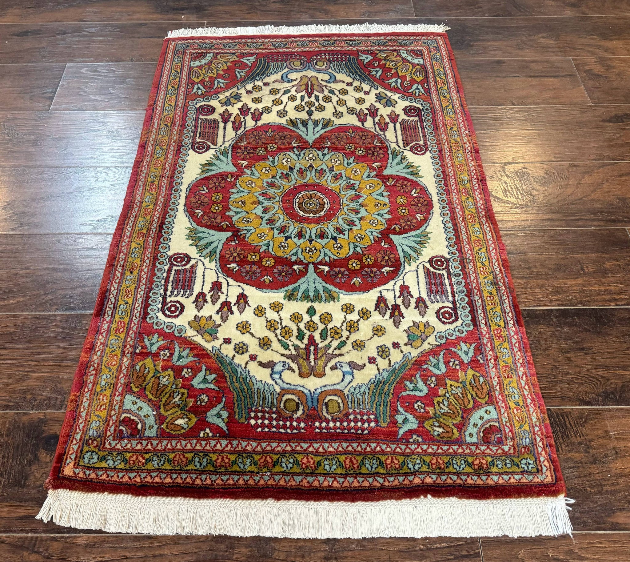 Persian Bijar Rug 2.6 x 4, Antique Carpet, Brick Red and Ivory by Jewel Rugs