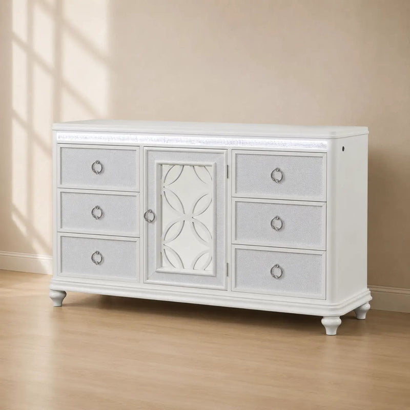 Abigale - 6 Drawer Dresser With LED (Includes Dresser Only, Mirror Not Included) - White by HouseOfZazla
