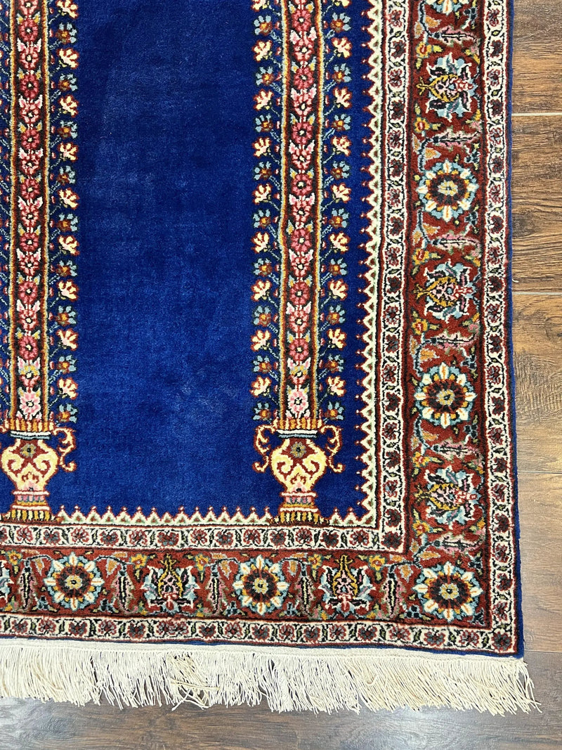 Indo Persian Prayer Rug 3x5, Fine Oriental Carpet, Dark Blue and Red, Vintage Hand Knotted Handmade Prayer Rug by Jewel Rugs