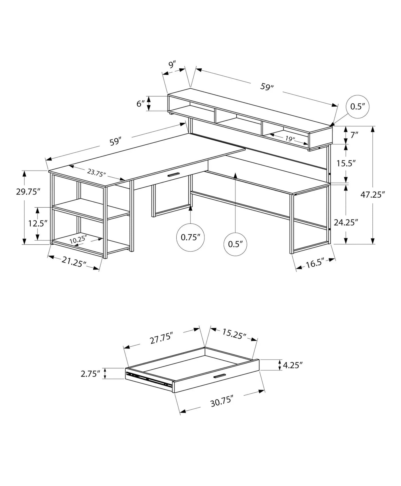 L-Shaped Corner Computer Desk with Storage Drawers by HouseOfZazla