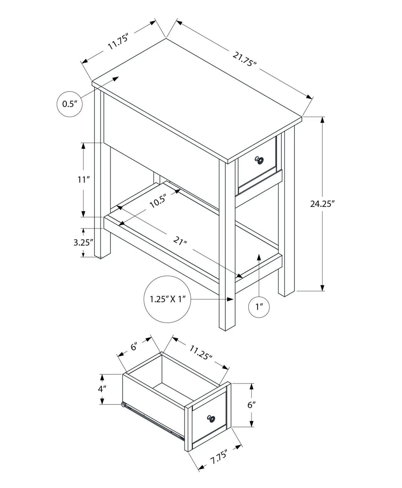 Accent End Table, 2 Tier, Narrow, Lamp, Storage Drawer, Charming Design by HouseOfZazla