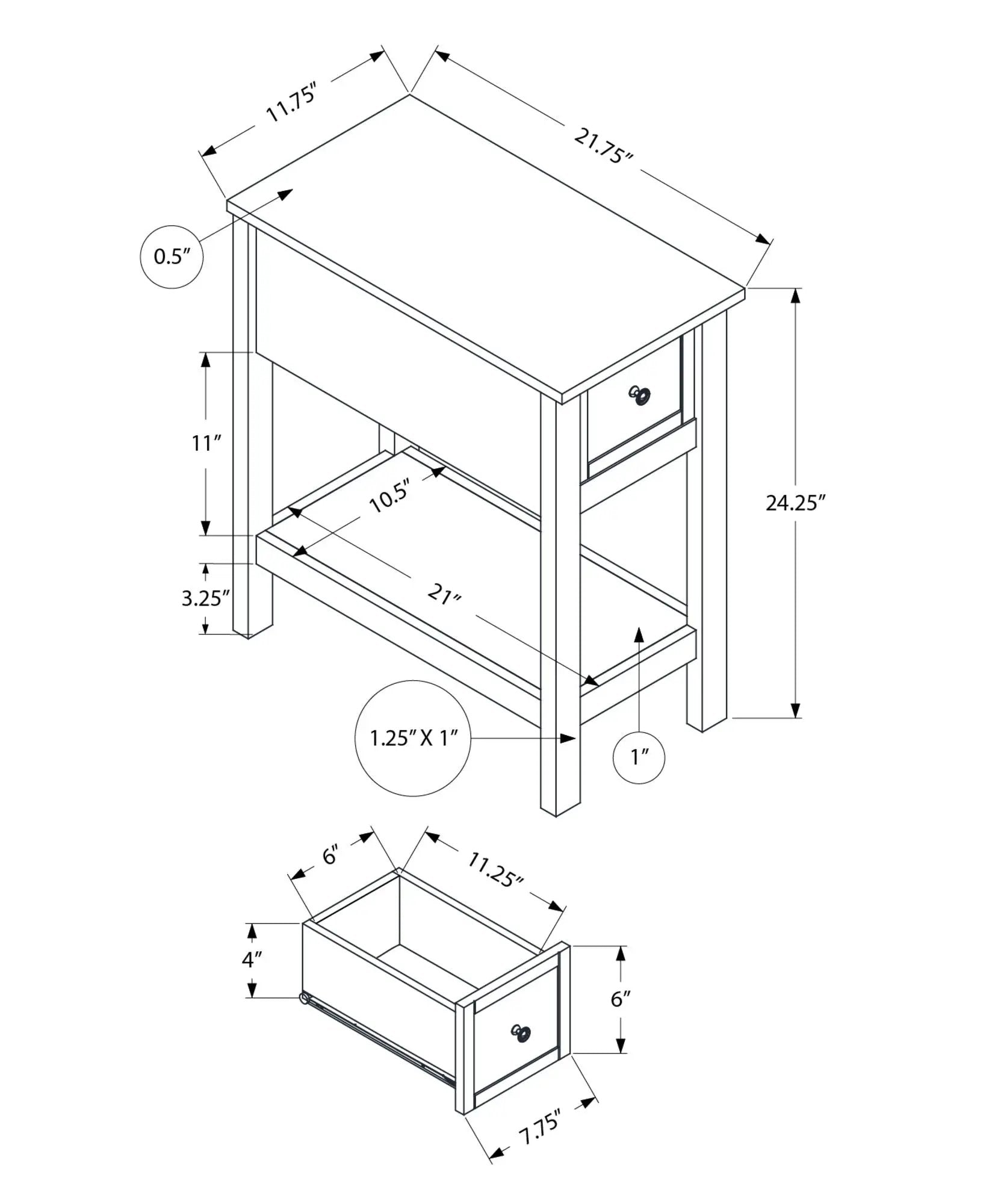 Accent End Table, 2 Tier, Narrow, Lamp, Storage Drawer, Charming Design by HouseOfZazla