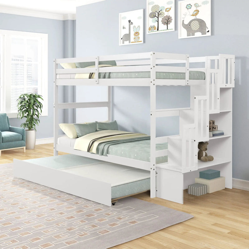 Twin Over Twin Bunk Beds With Twin Trundle And Stairway Storage Function by HouseOfZazla