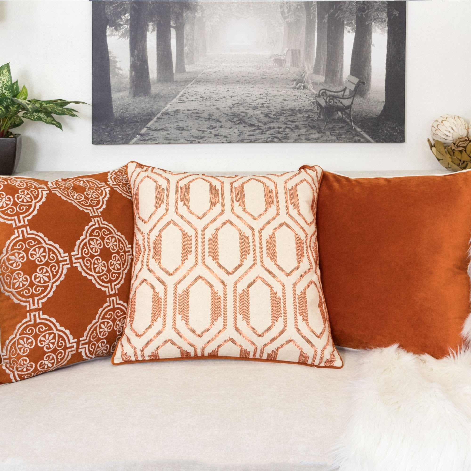 Geometric Embroidered Cotton Throw Pillow by HouseOfZazla