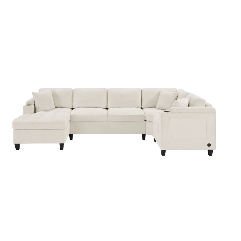 U Shaped Sectional Sofa, Corner Living Room Couch With Built In Cup Holders, Storage, USB Ports by HouseOfZazla