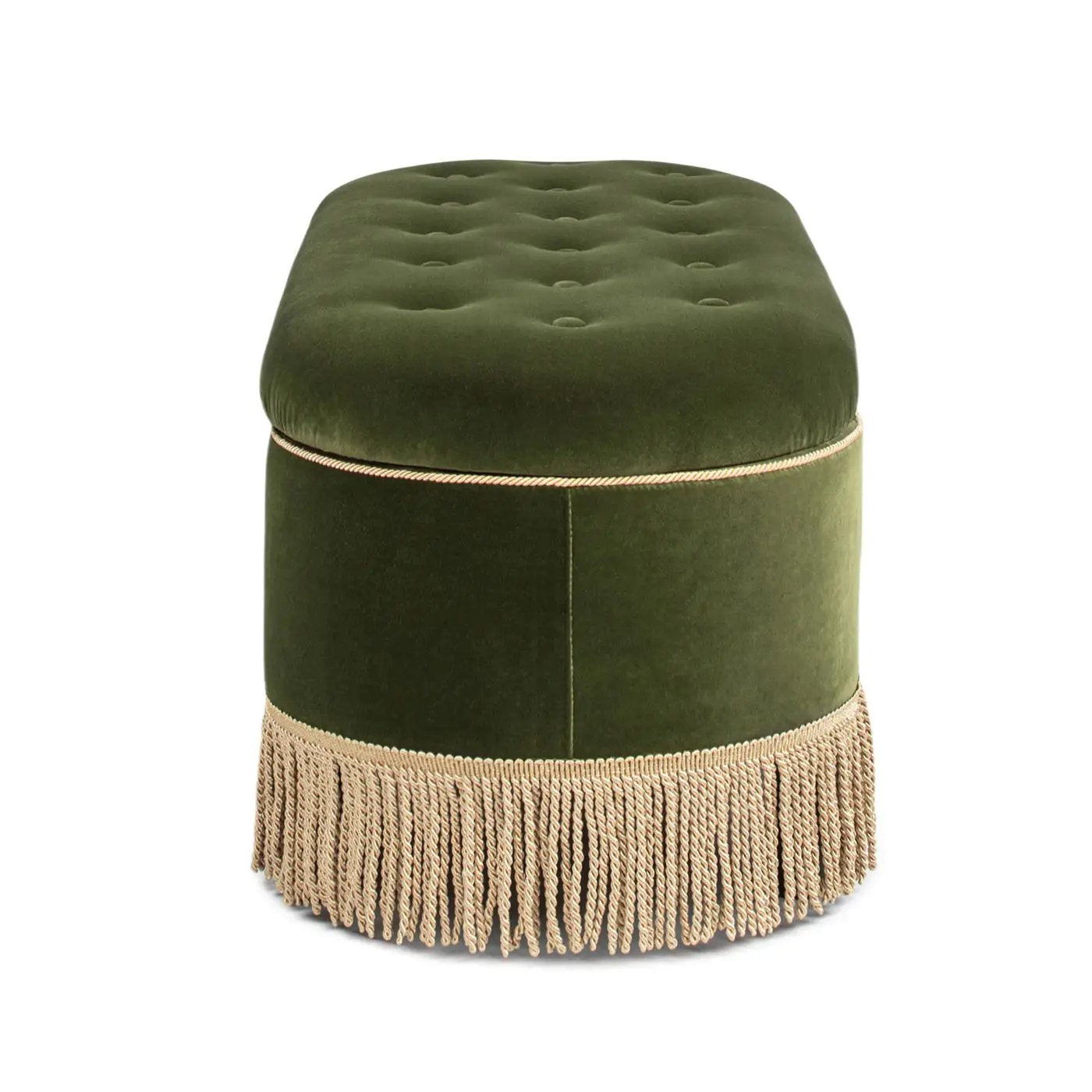 Melinda - Oval Tufted Bullion Fringe Storage Bench by HouseOfZazla