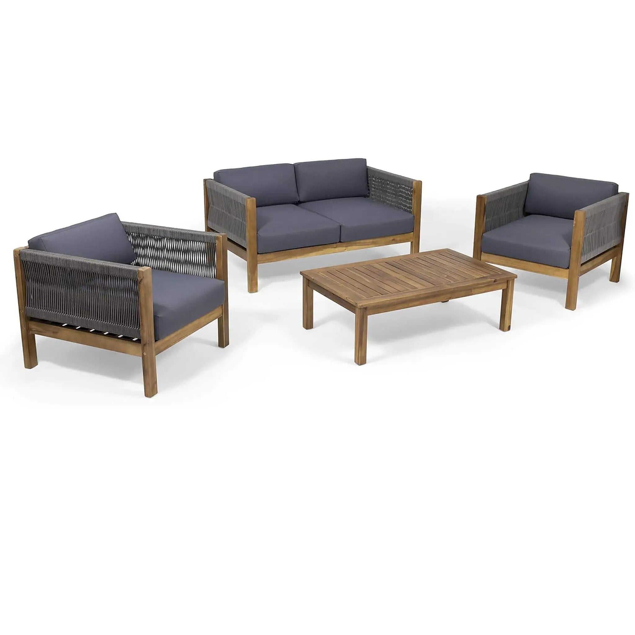 Charlotte Outdoor And Rope 4 Seater Chat Set With Cushions - Teak by HouseOfZazla