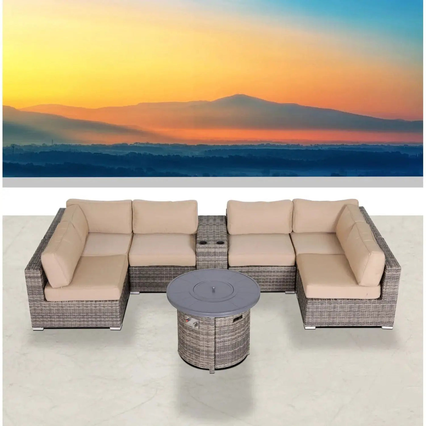 Wicker Outdoor Lounge Set With Cushions And Fire Pit by HouseOfZazla