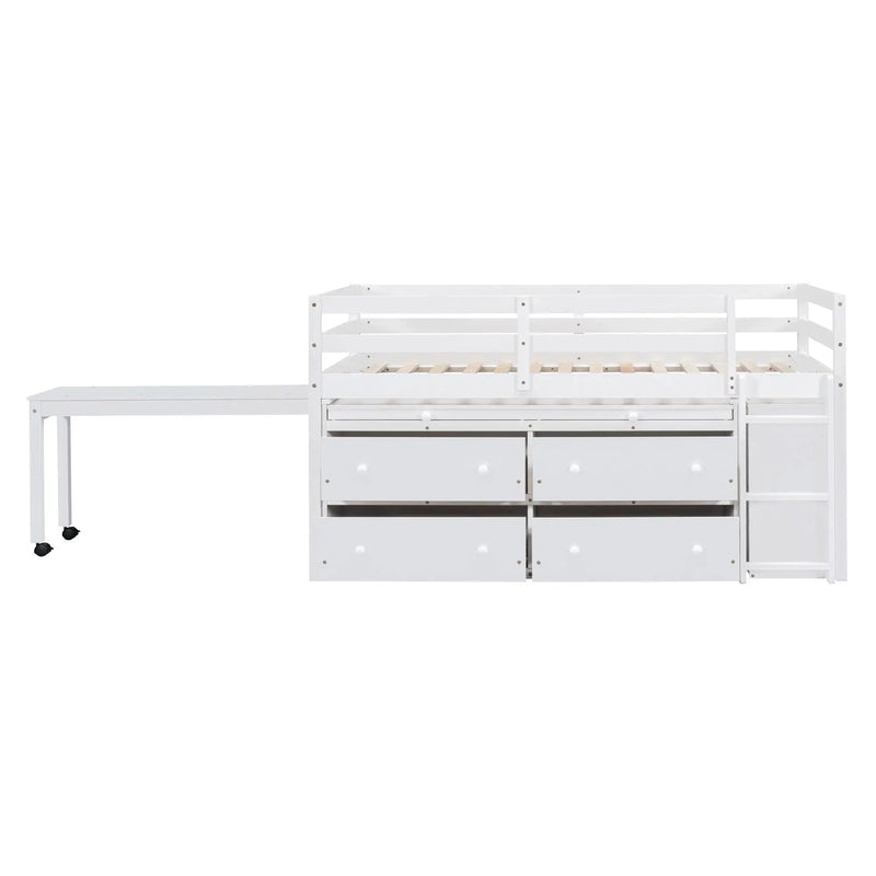 Loft Bed With Retractable Writing Desk And 4 Drawers, With Lateral Portable Desk And Shelves by HouseOfZazla