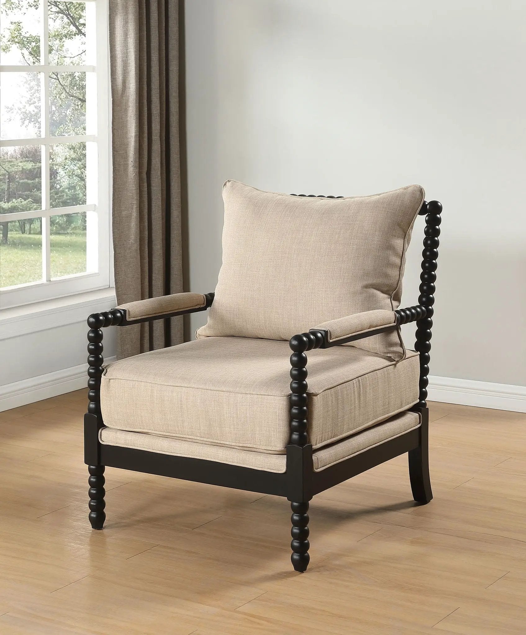 Blanchett Upholstered Bobbin Accent Chair Beige and Black by Unique Piece Furniture
