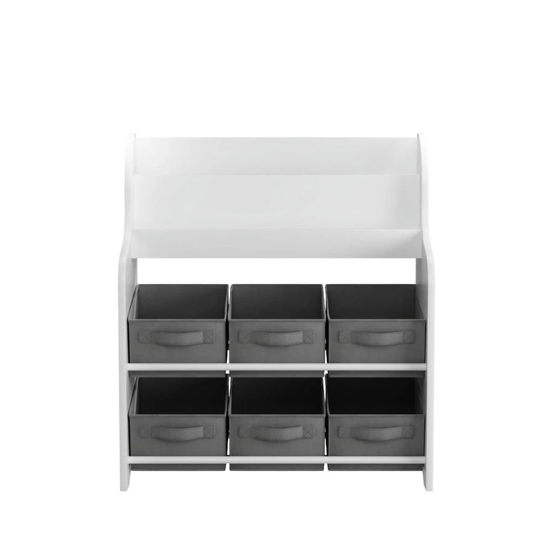 Bookshelf With 6 Storage Bins, Multi Functional Children's Bookcase And Toy Organizer - White by HouseOfZazla