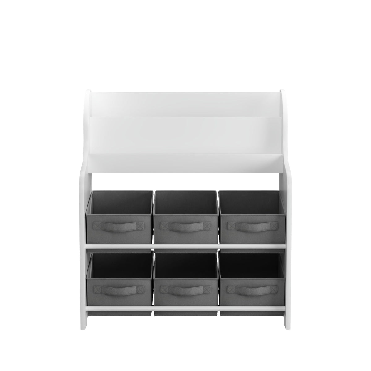 Children's Bookcase with 6 Storage Bins - Multi Functional Organizer - White