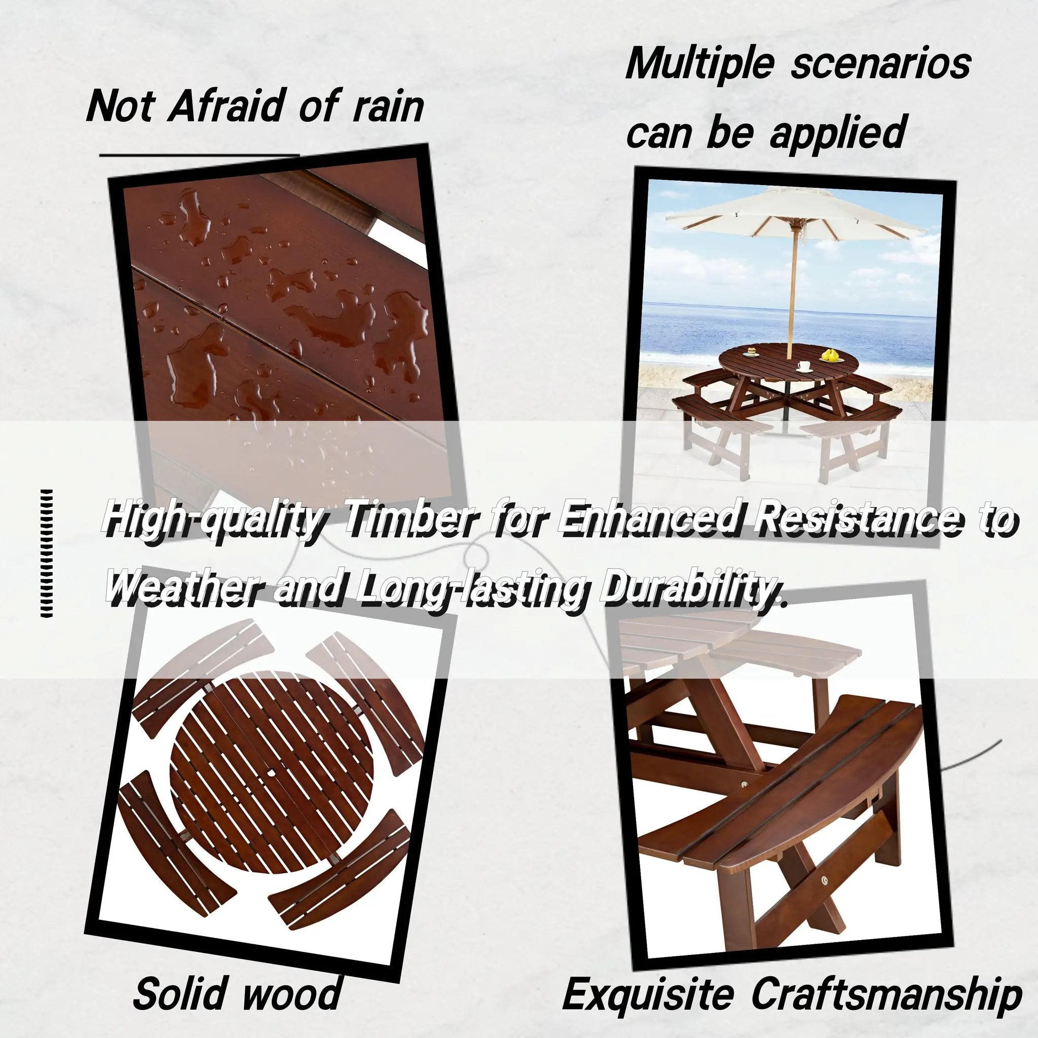 Outdoor 8 Person Round Picnic Table with Built-In Benches by HouseOfZazla