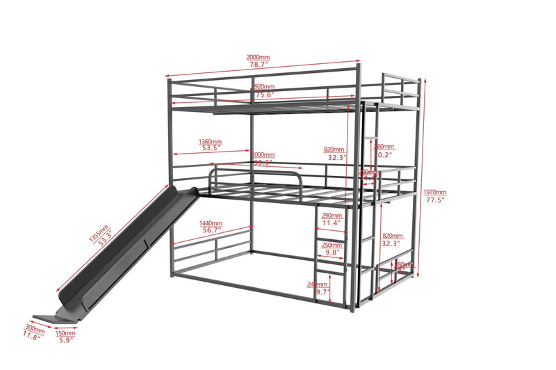 Full Size House Loft Bed With Slide And Ladder - Black by Unique Piece Furniture