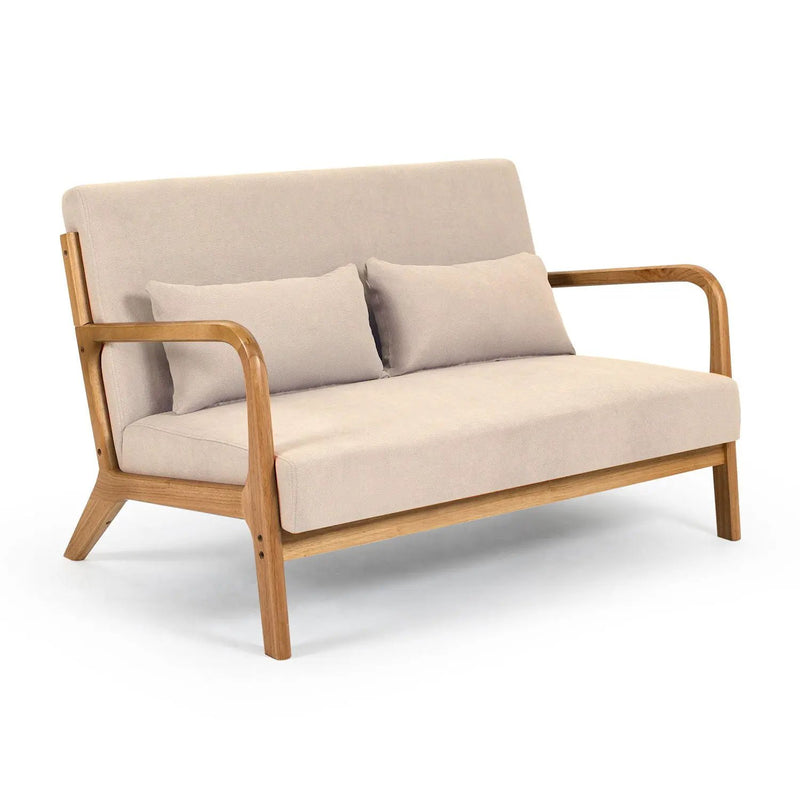 Leisure Chair With Solid Wood Armrest And Feet, Mid-Century Modern Accent Sofa, 2 Seat by HouseOfZazla