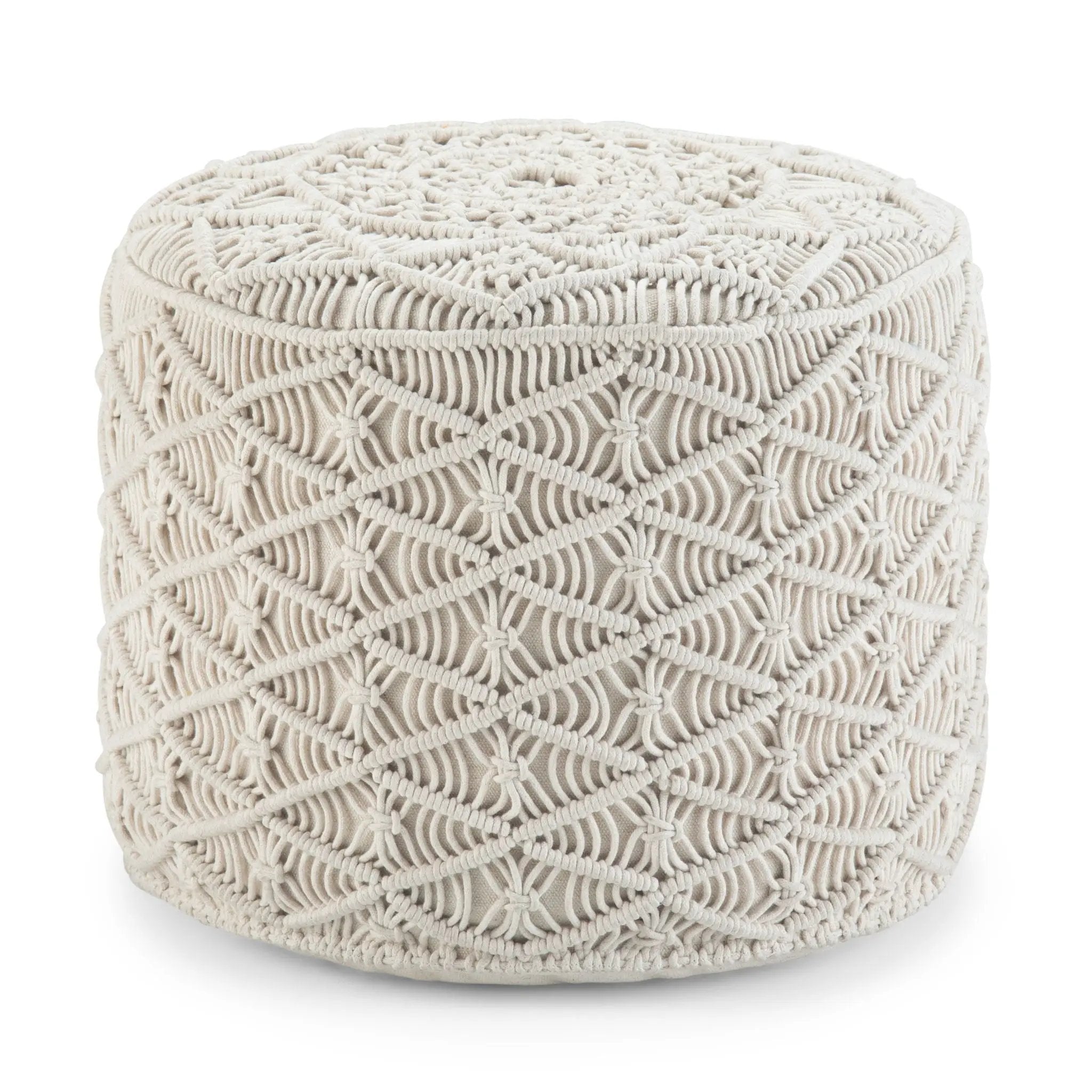 Coates - Round Macrame Pouf - Natural by Unique Piece Furniture