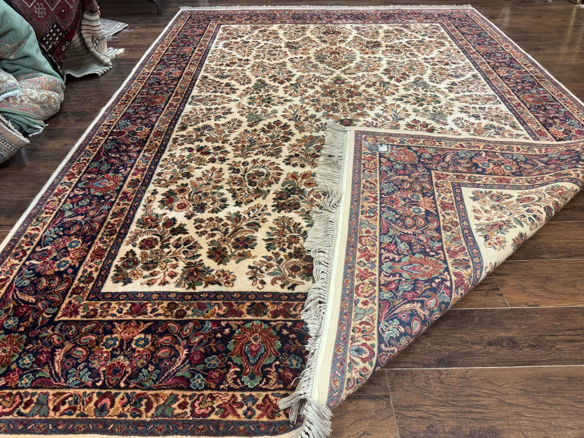 8.8 x 12 Karastan Ivory Sarouk Rug #760, Wool Pile, Vintage, Original 700 Series by Jewel Rugs