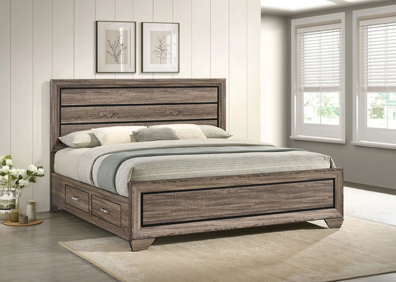Kauffman Wood Eastern King Storage Panel Bed Washed Taupe by Unique Piece Furniture