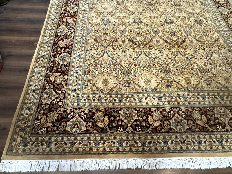 Fine Pak Persian Rug 9x12, Gold and Wine Red, Panel Design, 330 KPSI by Jewel Rugs