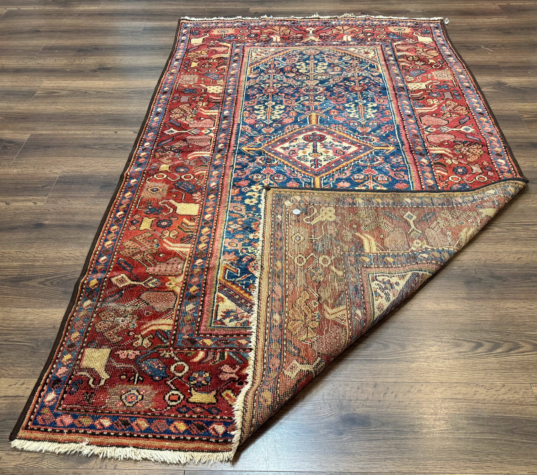 Antique Persian Rug 4x7, Blue and Red Malayer Carpet, Rare by Jewel Rugs