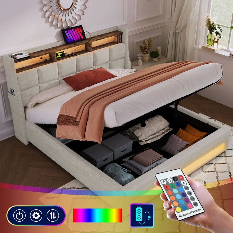 Upholstered Platform Bed With A Hydraulic Storage System, LED And USB Charging (Without Mattress) by HouseOfZazla