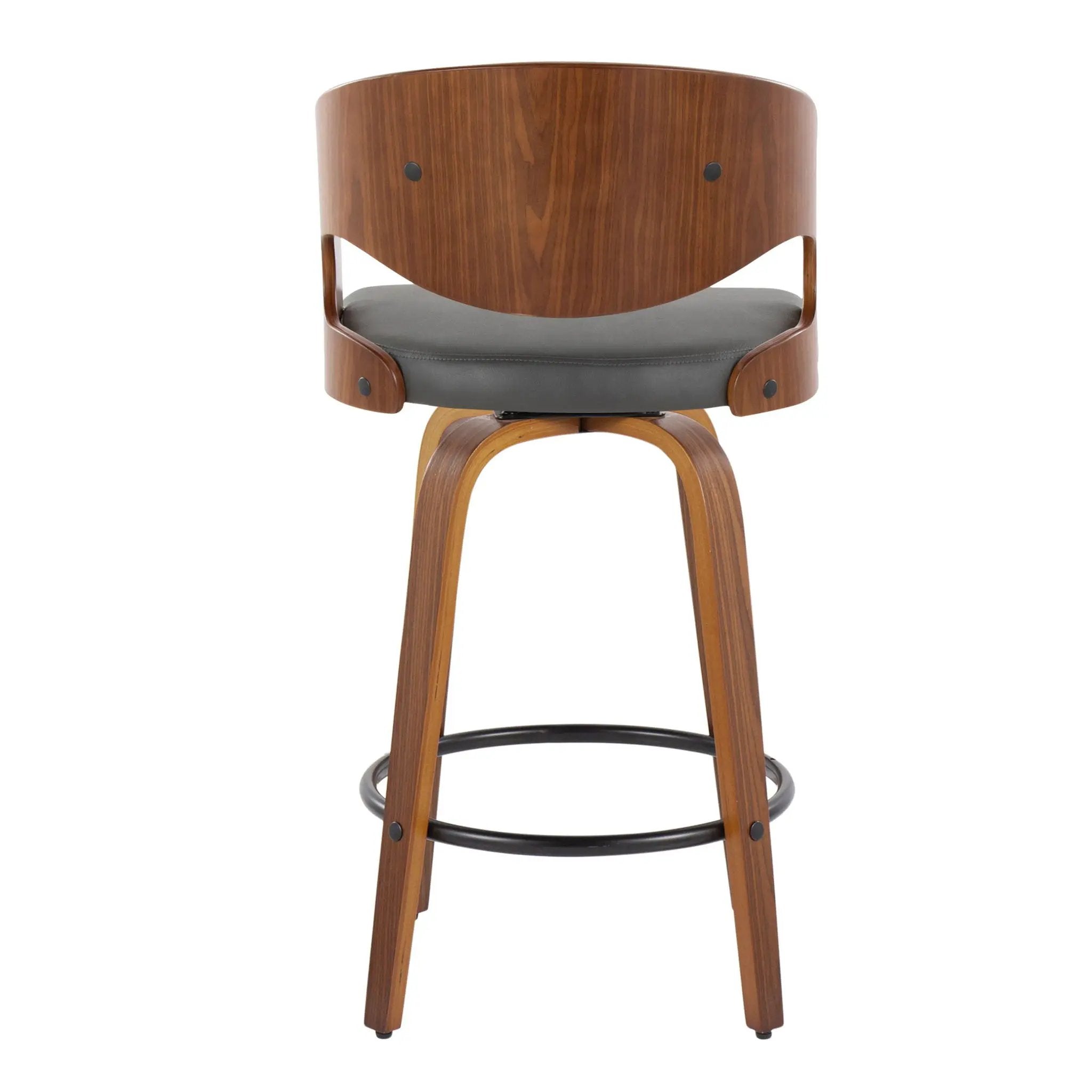 Pino - Mid Century Modern Fixed Height Barstool With Swivel With Round Footrest (Set of 2) by HouseOfZazla