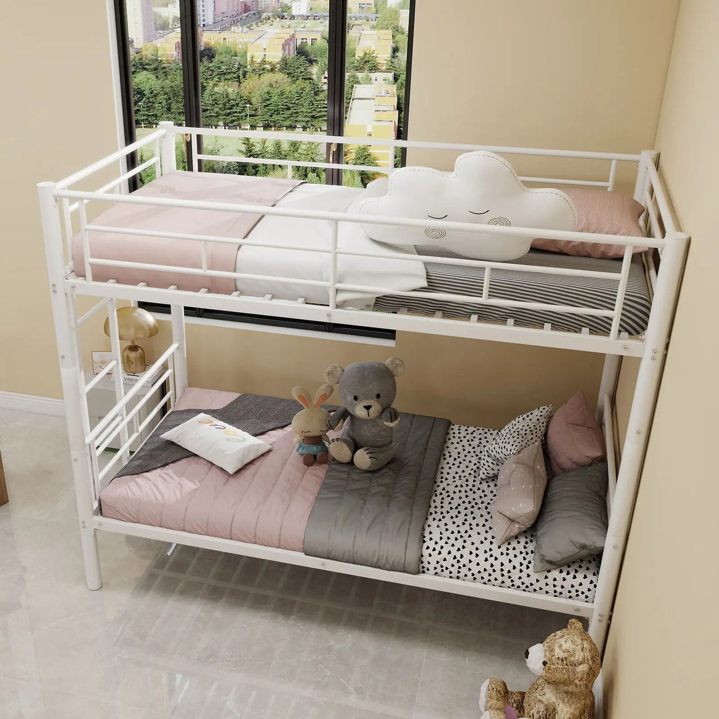 Metal Bunk Bed For Kids, Convertible Bedframe With Ladders & Guardrail by HouseOfZazla
