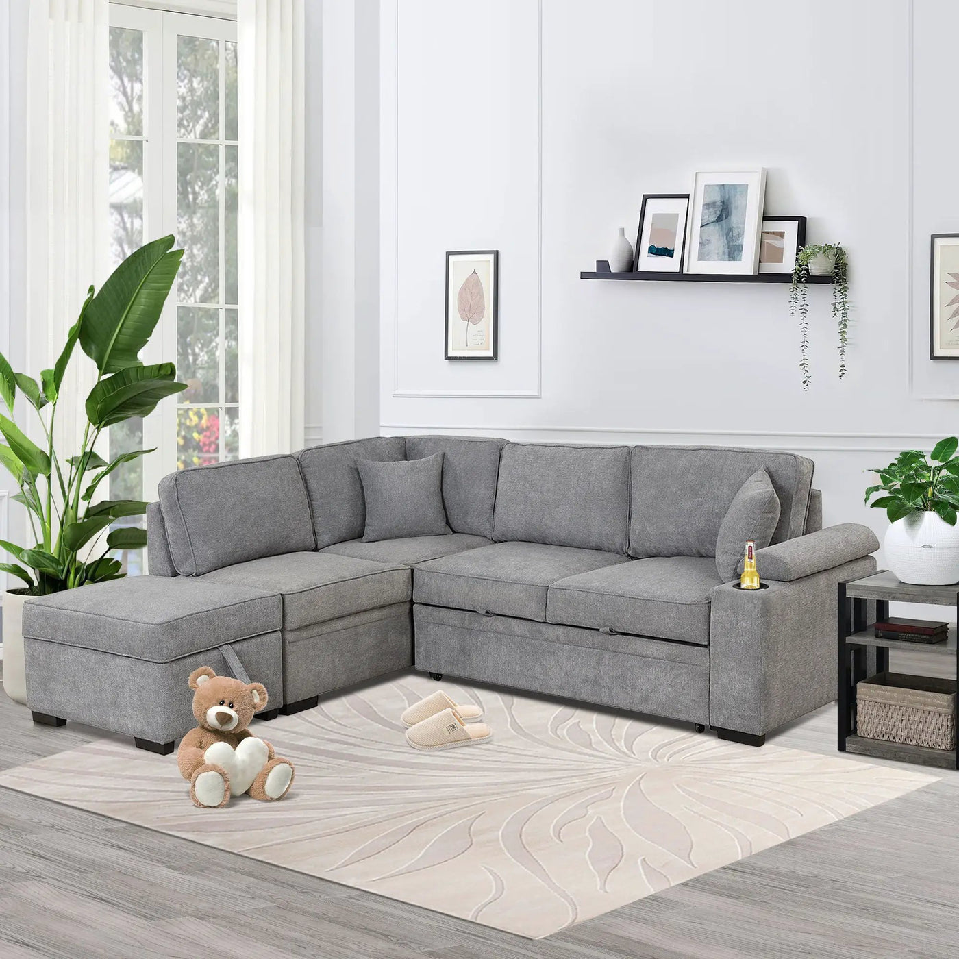 Sleeper Sofa Bed, 2 In 1 Pull Out Sofa Bed L Shape Couch With Storage Ottoman For Living Room, Bedroom Couch And Small Apartment by Unique Piece Furniture