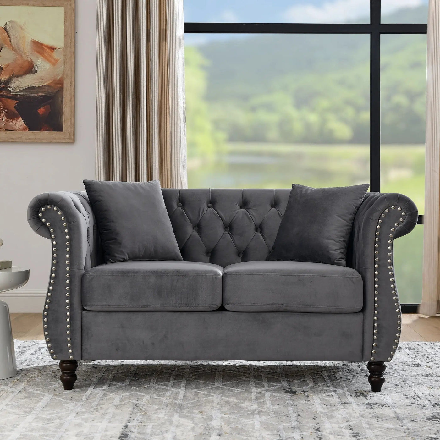 Chesterfield Sofa With Rolled Arms And Nailhead Trim by HouseOfZazla