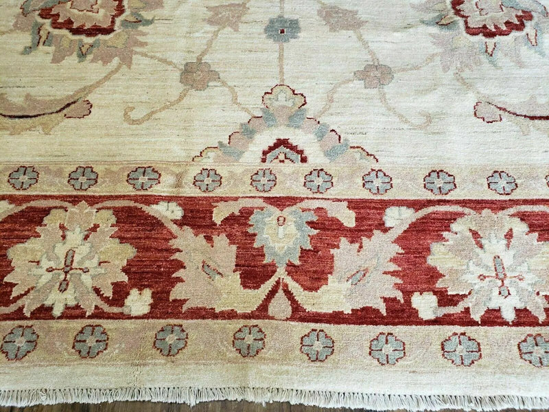 Peshawar Rug 10x14 Rug 10x14 Vintage Rug 10x14 Handmade Rug Chobi Rug Ivory Beige Red Rug by Jewel Rugs