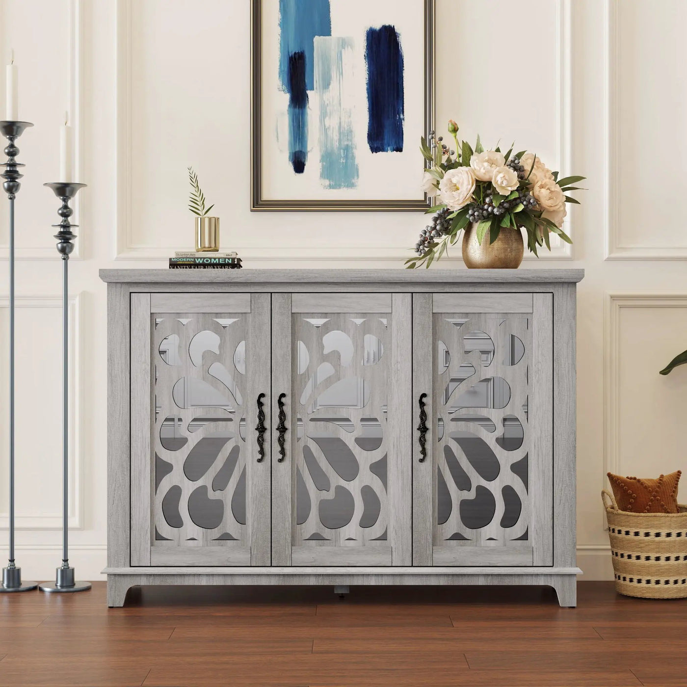 3 Door Mirrored Sideboard Cabinet With Adjustable Shelves by HouseOfZazla