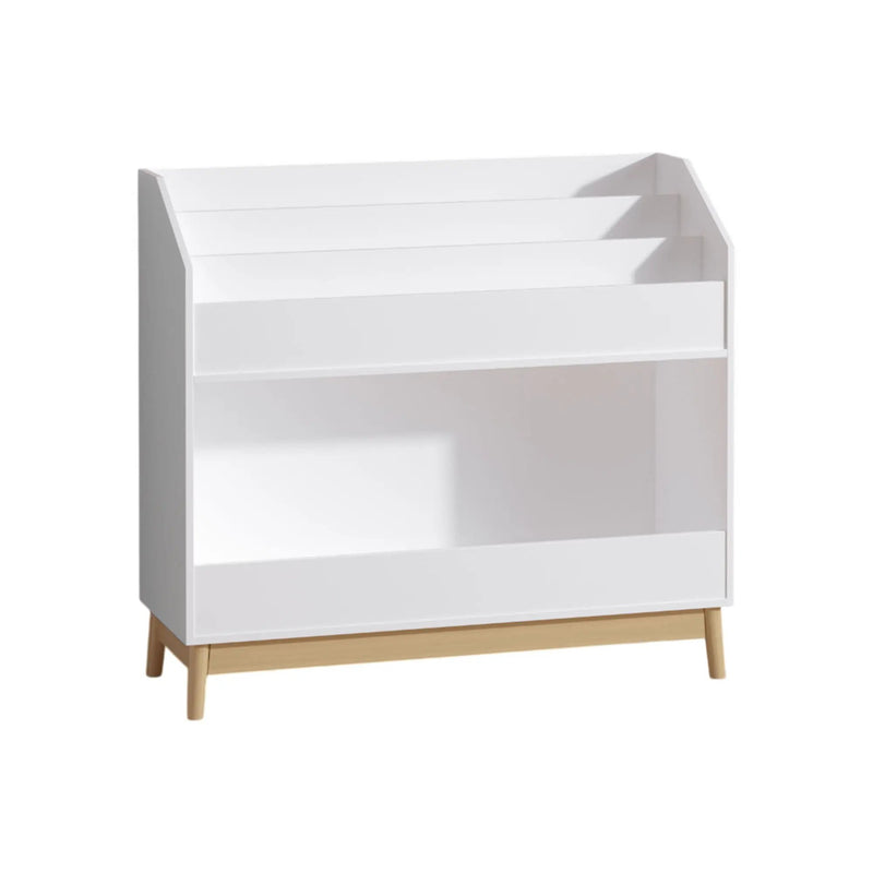 Bookcase Organizer With Storage, 3 Tier Toddler Book Display Shelf For Playroom - White by HouseOfZazla