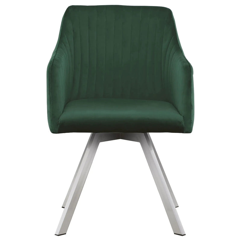 Tufted Swivel Dining Chair With Slim Sloped Arms - Green by HouseOfZazla