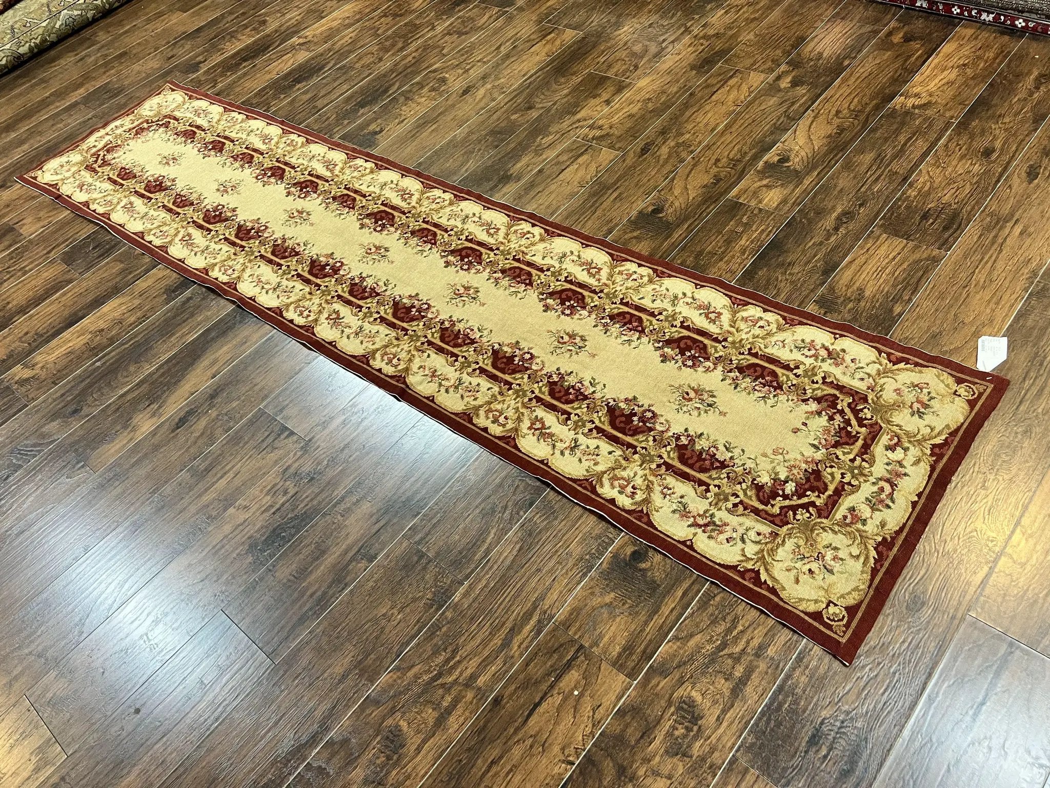 Needlepoint Runner Rug 2.5 x 10.7, Tan Runner Rug, Flatweave Runner, Aubusson European Design, Needlepoint Rug, Long Runner, Hallway Rug by Jewel Rugs