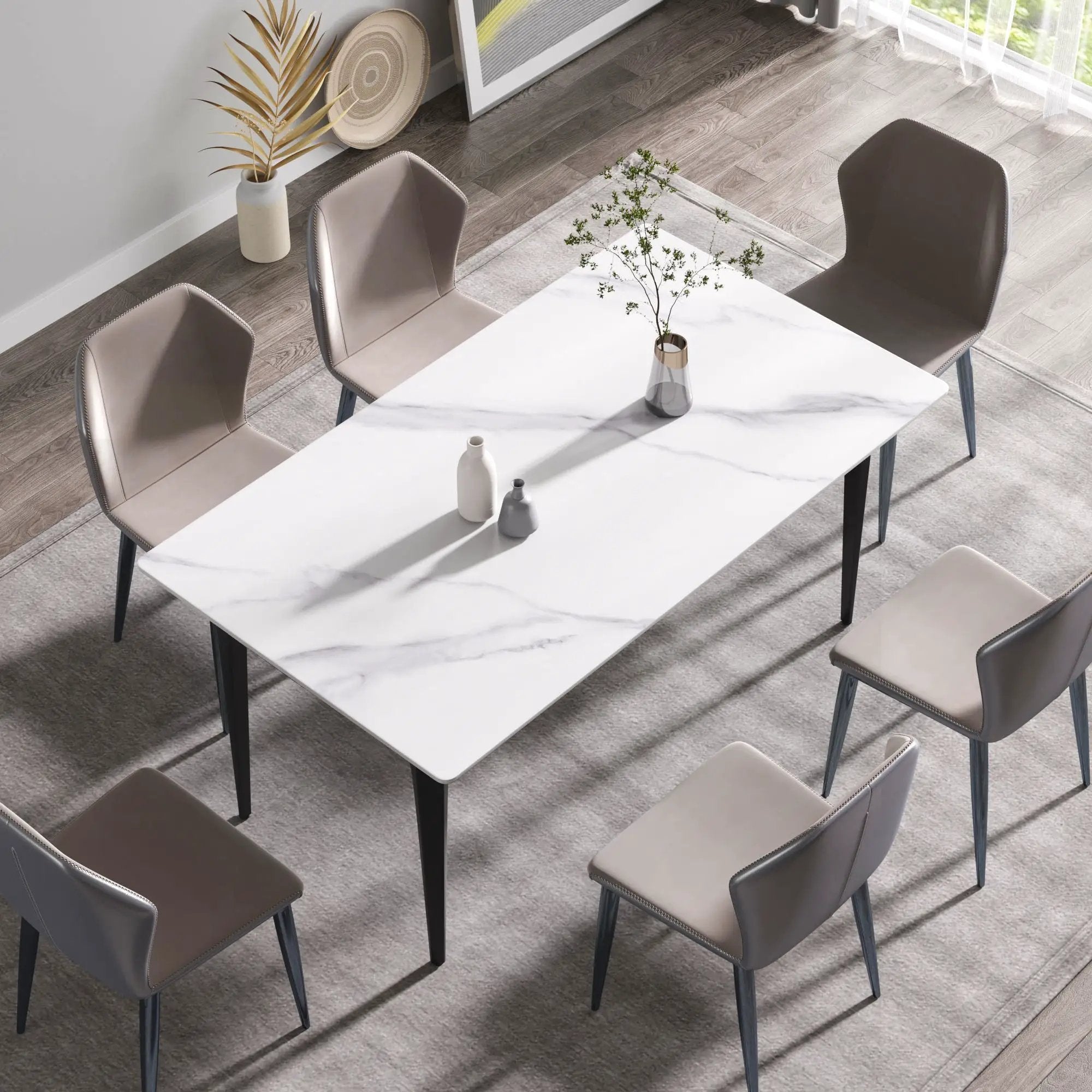 63" Modern Artificial Stone White Straight Edge Black Metal Leg Dining Table, 6 People - White / Black by Unique Piece Furniture