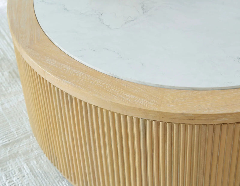 Camdill - Round Cocktail Table - Light Brown / White by Unique Piece Furniture