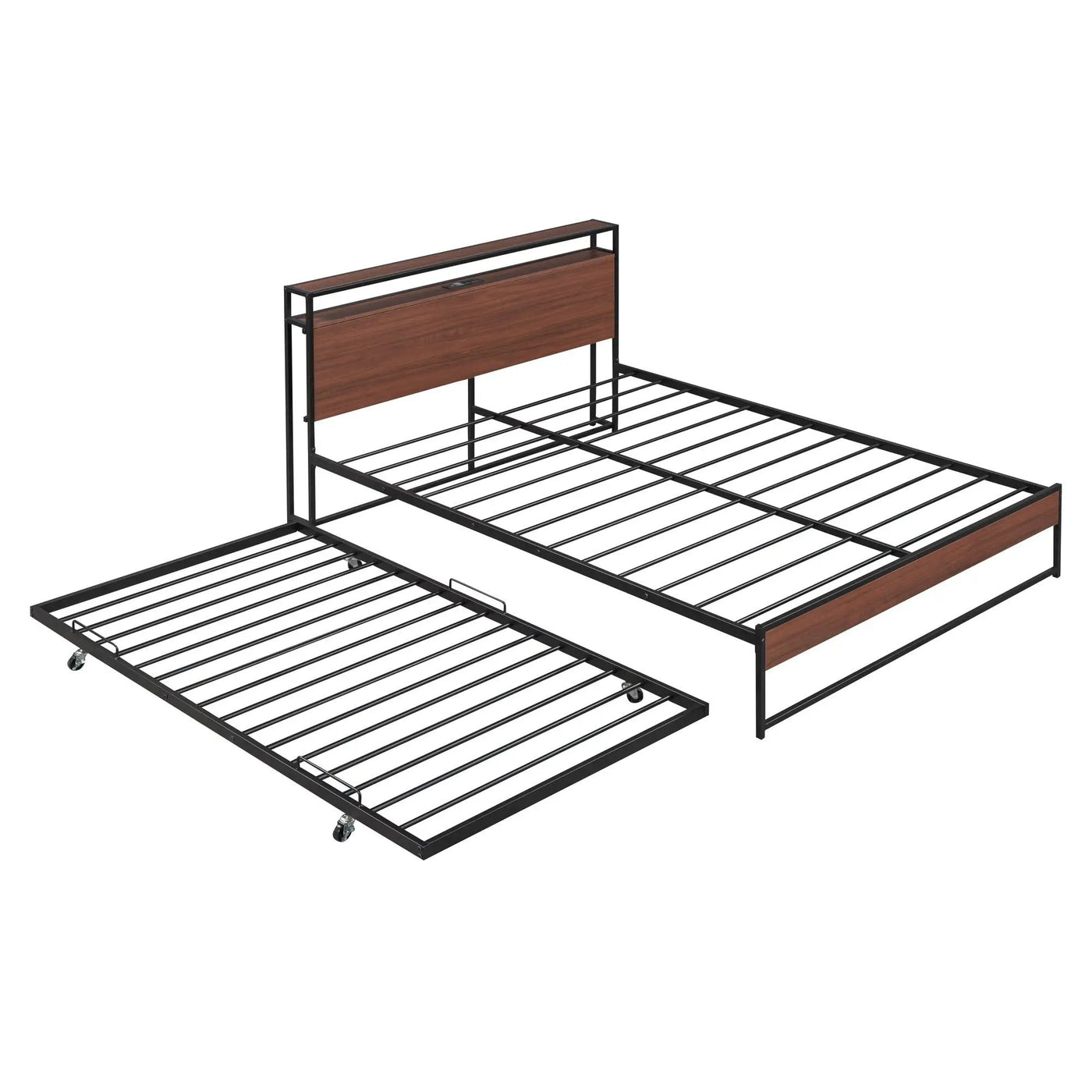 Platform Bed Frame With Trundle, USB Ports And Slat Support, No Box Spring Needed by Unique Piece Furniture