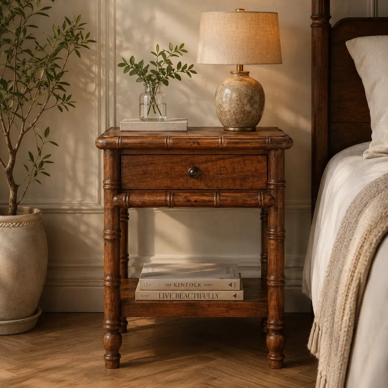 Solid Wood Bamboo Heritage Bedside Table by HouseOfZazla