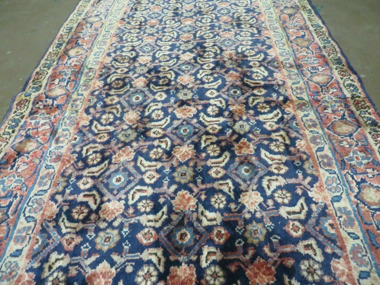 3'7" X 10' Antique Handmade India Floral Oriental Wool Runner Rug Organic Blue by Jewel Rugs