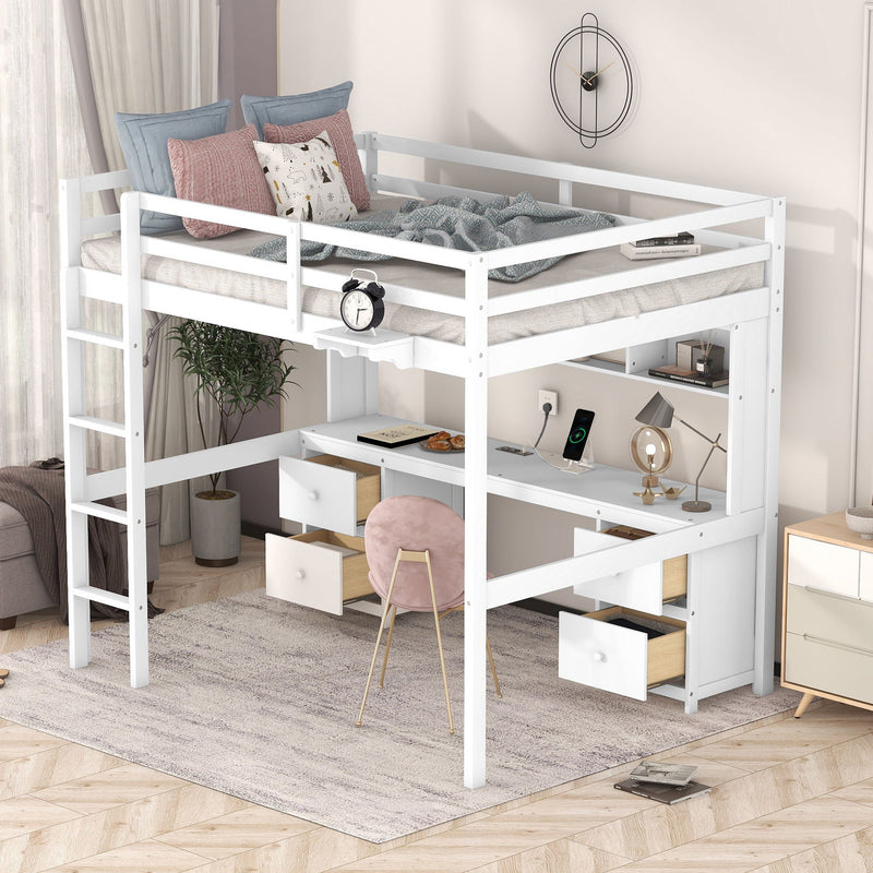 Loft Bed With Desk, Cabinets, Drawers, Charging Station And Bedside Tray by HouseOfZazla