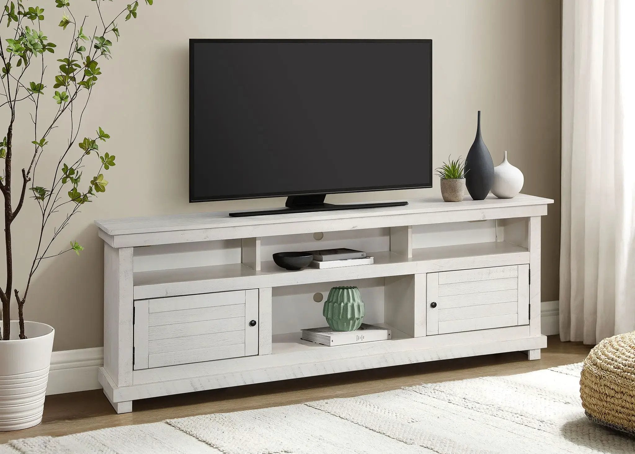 Payne 70-inch TV Stand Media Console Distressed White by Unique Piece Furniture