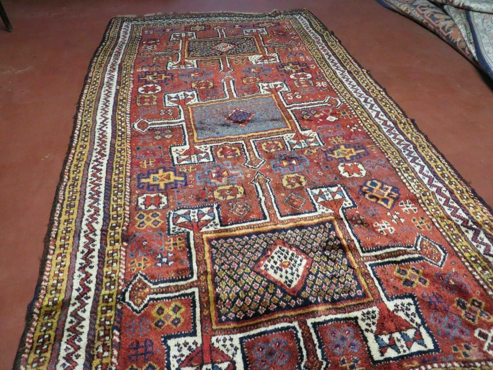 Antique Moroccan Runner Rug 4x9, Wide Runner, Hand Knotted Tribal Oriental Carpet, Hallway Rug, Geometric Medallions, Red, Bohemian Rug Nice by Jewel Rugs