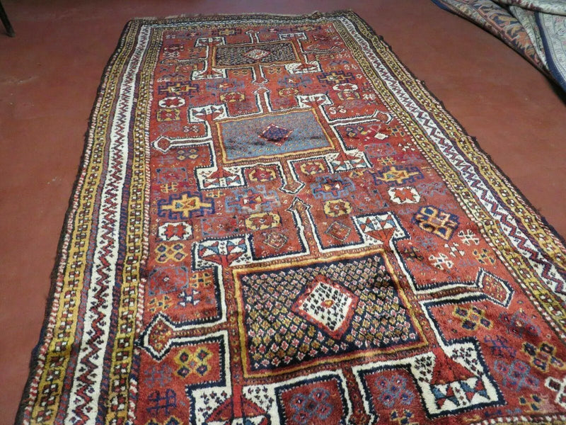 Antique Moroccan Runner Rug 4x9, Wide Runner, Hand Knotted Tribal Oriental Carpet, Hallway Rug, Geometric Medallions, Red, Bohemian Rug Nice by Jewel Rugs