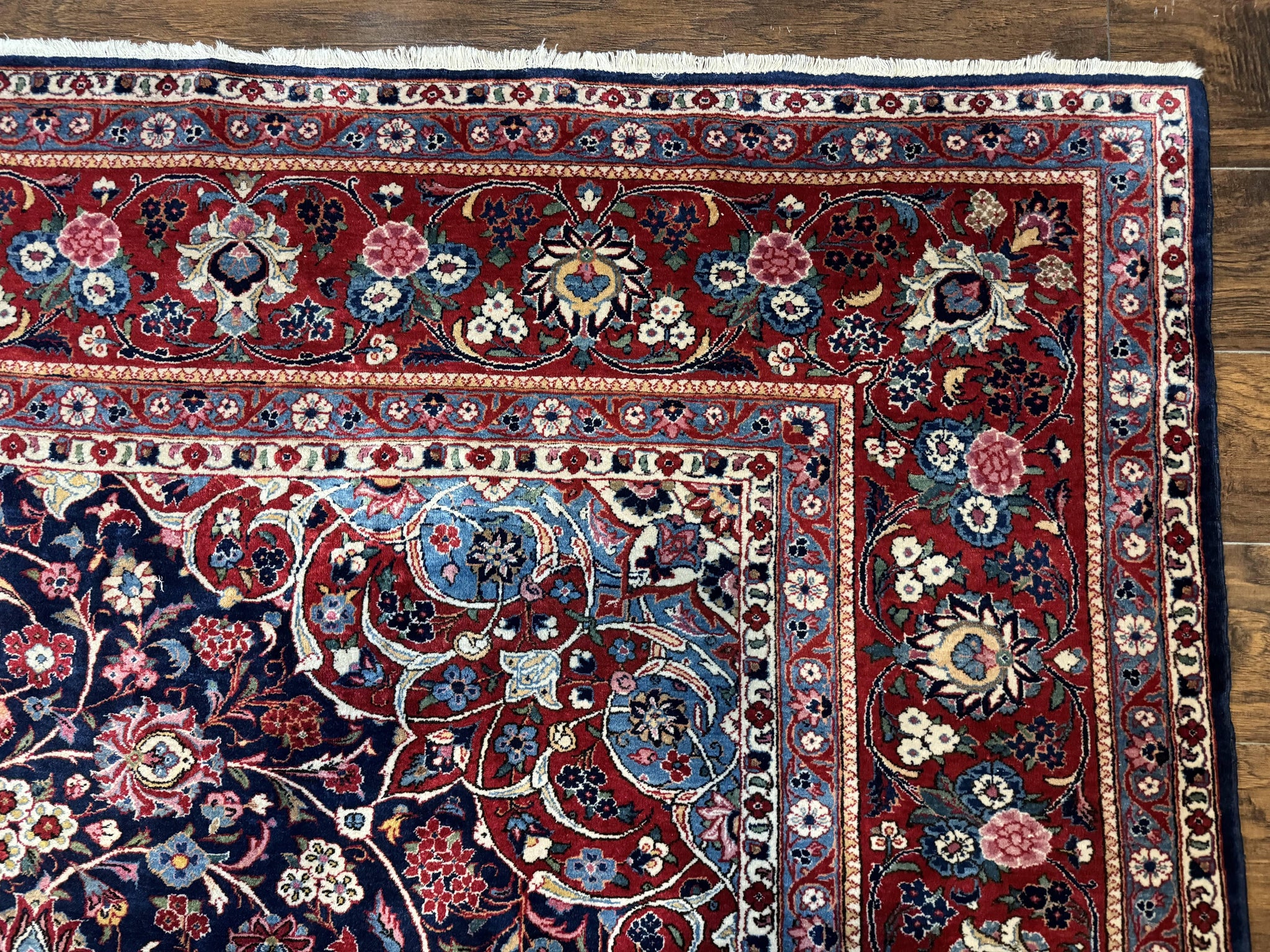Navy Blue Persian Rug 9x12, Antique Persian Carpet, Kork Wool, 200 KPSI, Persian Kashan Rug by Jewel Rugs
