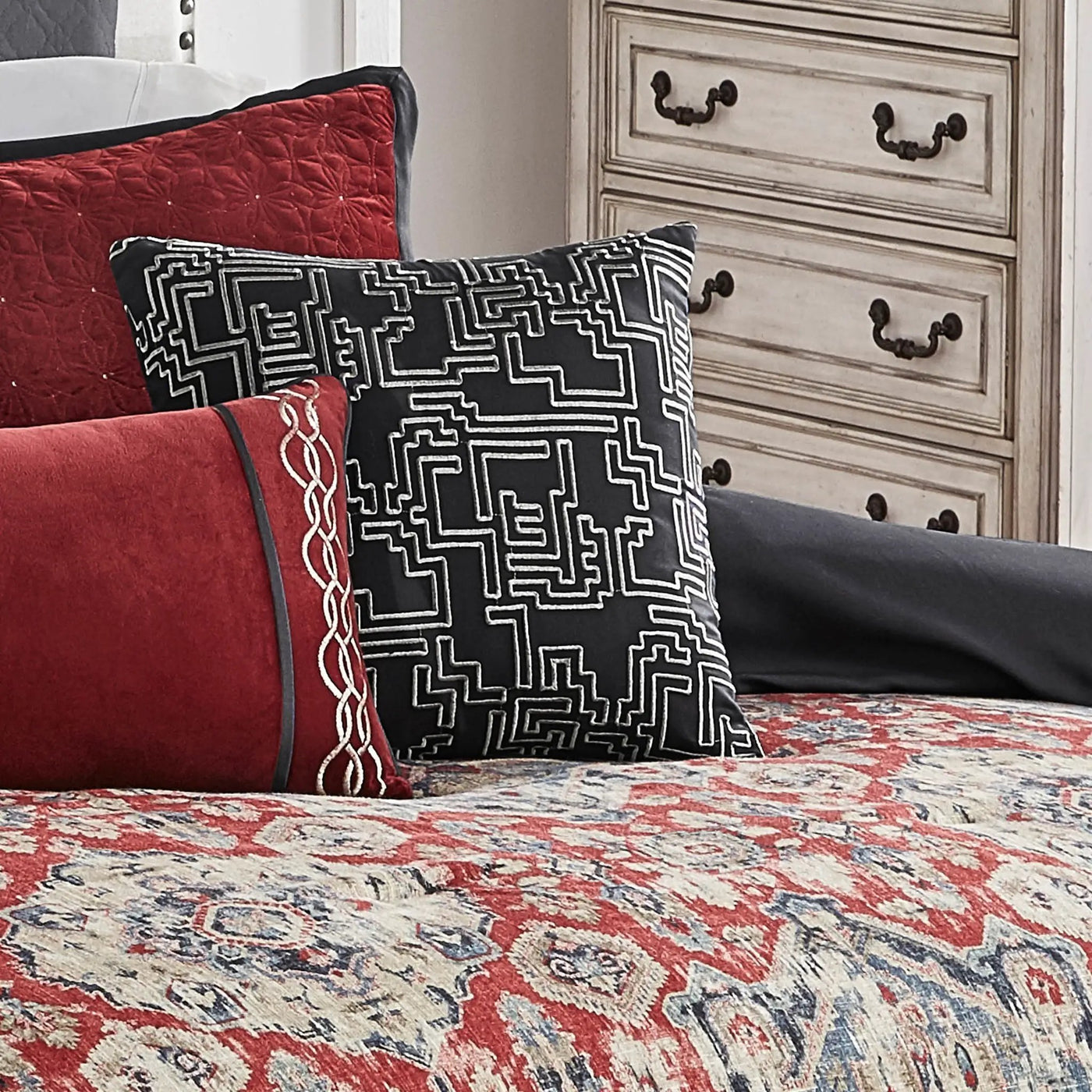 Sadler 9-Pc Burgundy & Blue Medallion Comforter Ensemble by HouseOfZazla