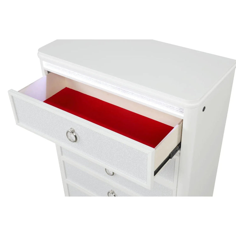 Abigale - 5 Drawer Chest With LED Lighting - White by HouseOfZazla