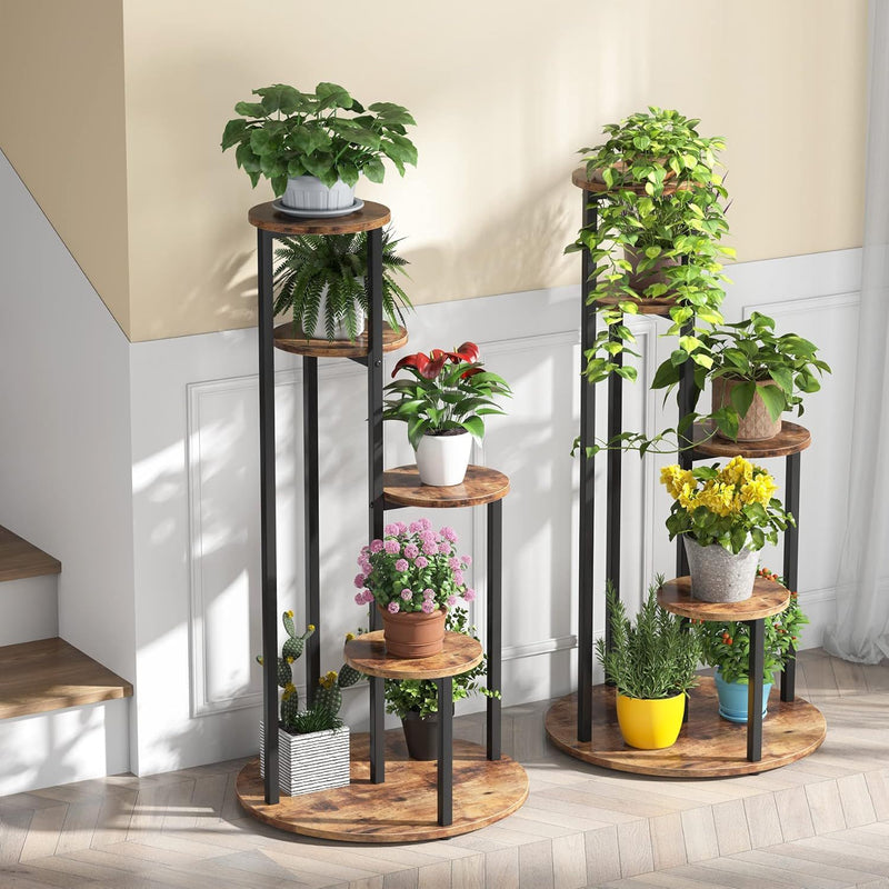 4 Tier Corner Plant Stand For Balcony, Garden & Patio - Rustic Brown